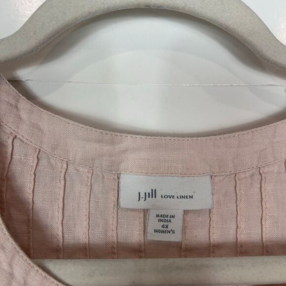 J. Jill Blouse Womens 4X Pink Cream Long Sleeve Pleated Linen Beaded Tunic Top - Picture 2 of 16